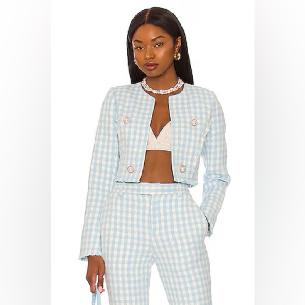 Assignment Revolve Chloe Blue Gingham Suit Set (Blazer and Pants)